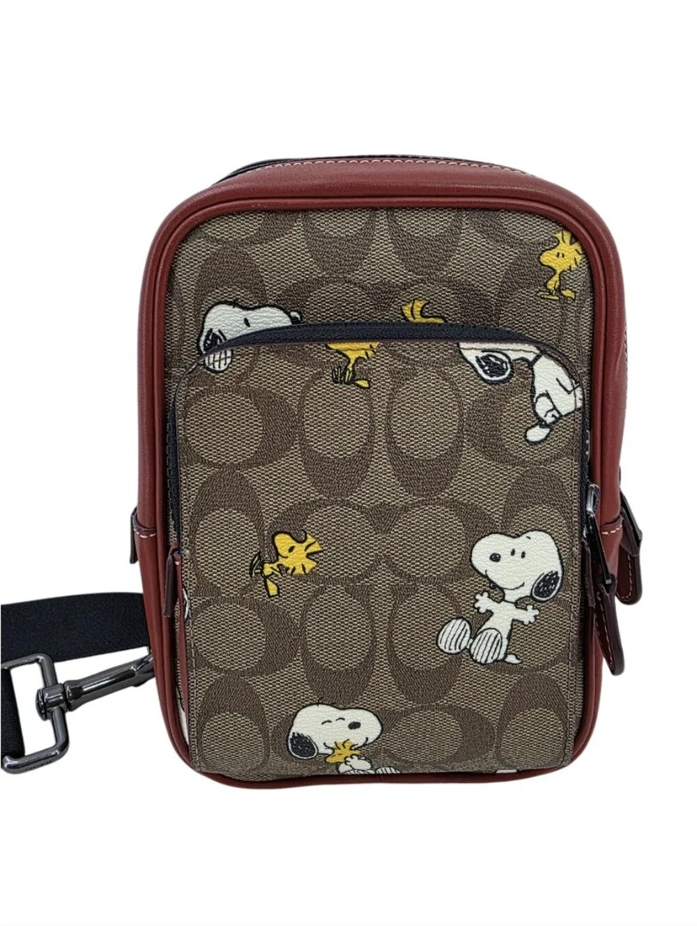 Coach X Peanuts Track Pack Signature Canvas with Snoopy Woodstock Crossbody Bag
